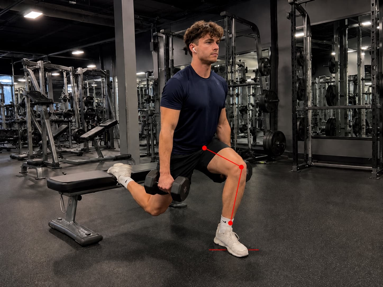 A Bulgarian split squat with precise hip, knee and ankle tracking